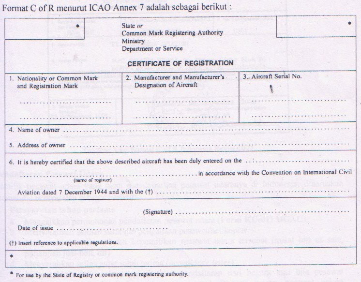 Gambar format C of R menurut ICAO Annex 7
